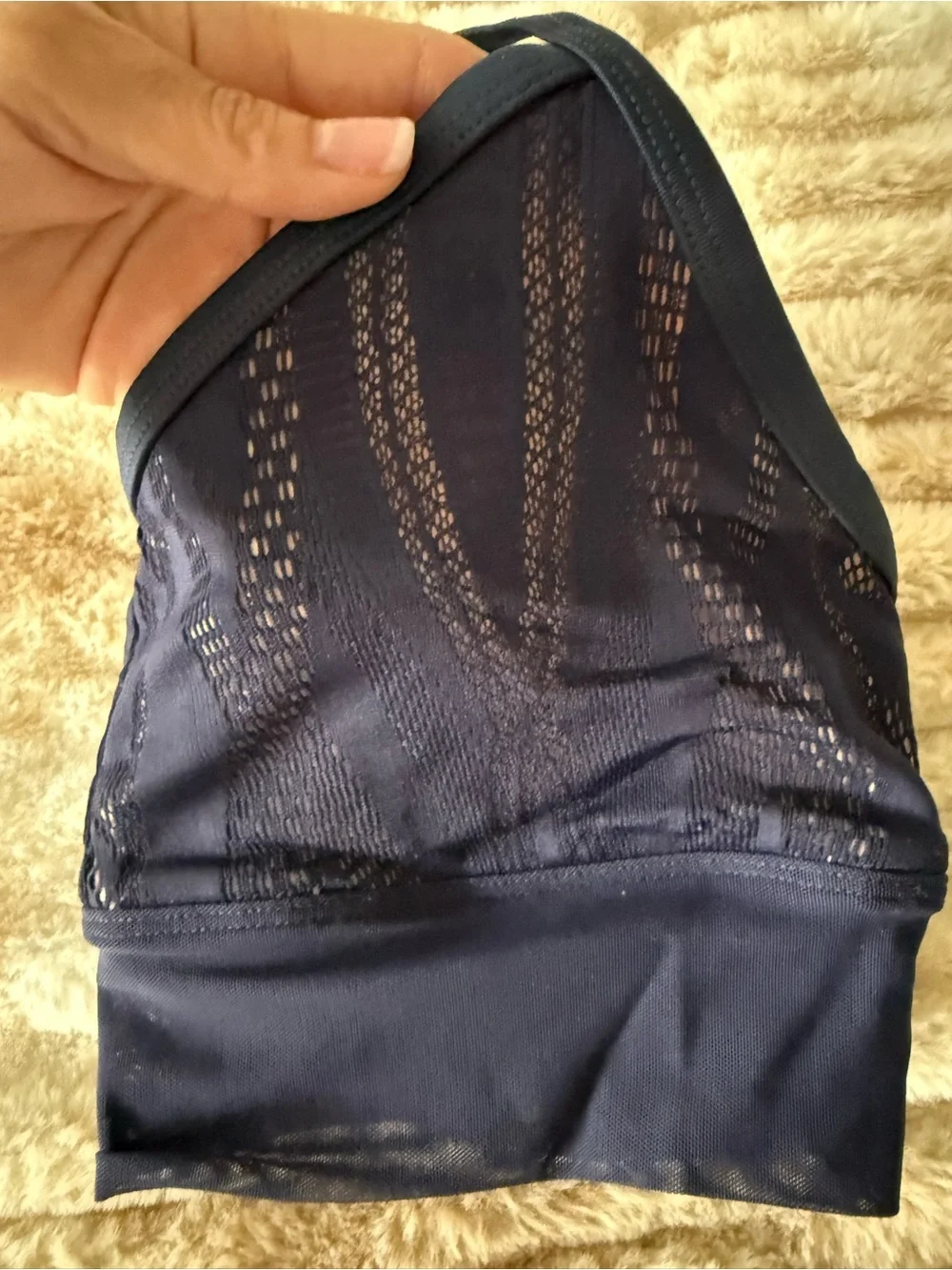 ALO Yoga Purple Strappy Mesh Sports Bra with Beige Lining